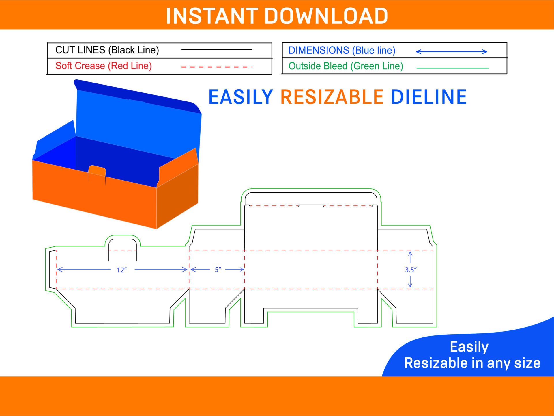 Surgical mask box 12 x 5 x 3.5 inch Large size box dieline template and