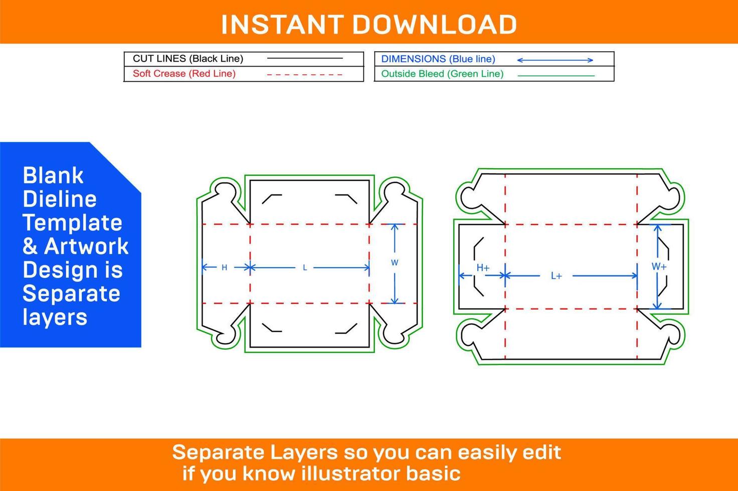 Corrugated cartoon box dieline template standard box with 3D render vector