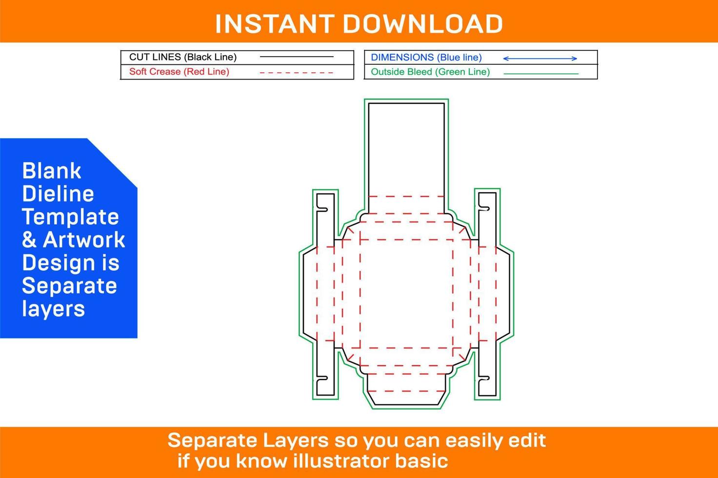Double wall tray box, Trays with lid cover dieline template and 3D render vector