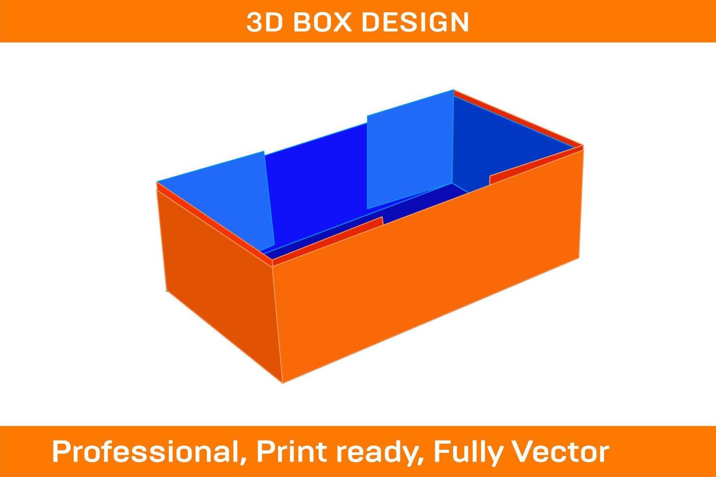 Folding cardboard box dieline template and 3d render with resizable vector