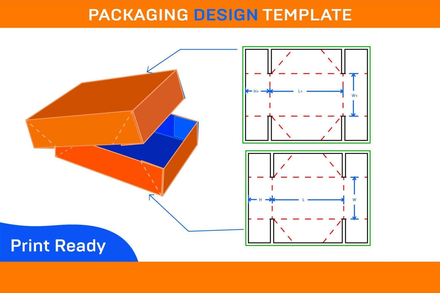 Cardboard carton box, FEFCO-304 standard box dieline template vector