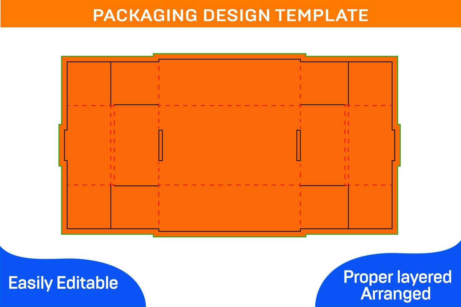 Folding cardboard box dieline template and 3d render with resizable vector