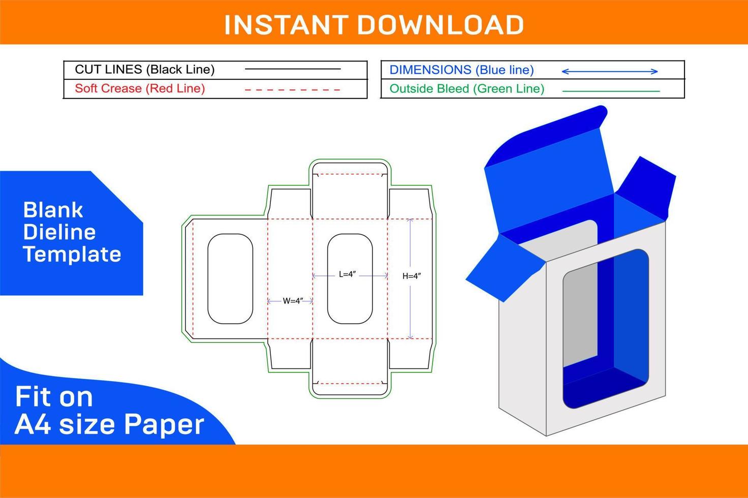 2 window showpiece packaging cardboard box dieline template and 3d render file Blank dieline template vector