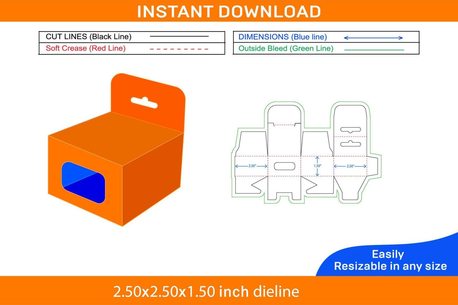 Snap bottom lock mobile charger with Hanging window box dieline template and 3D box design Box dieline and 3D box vector