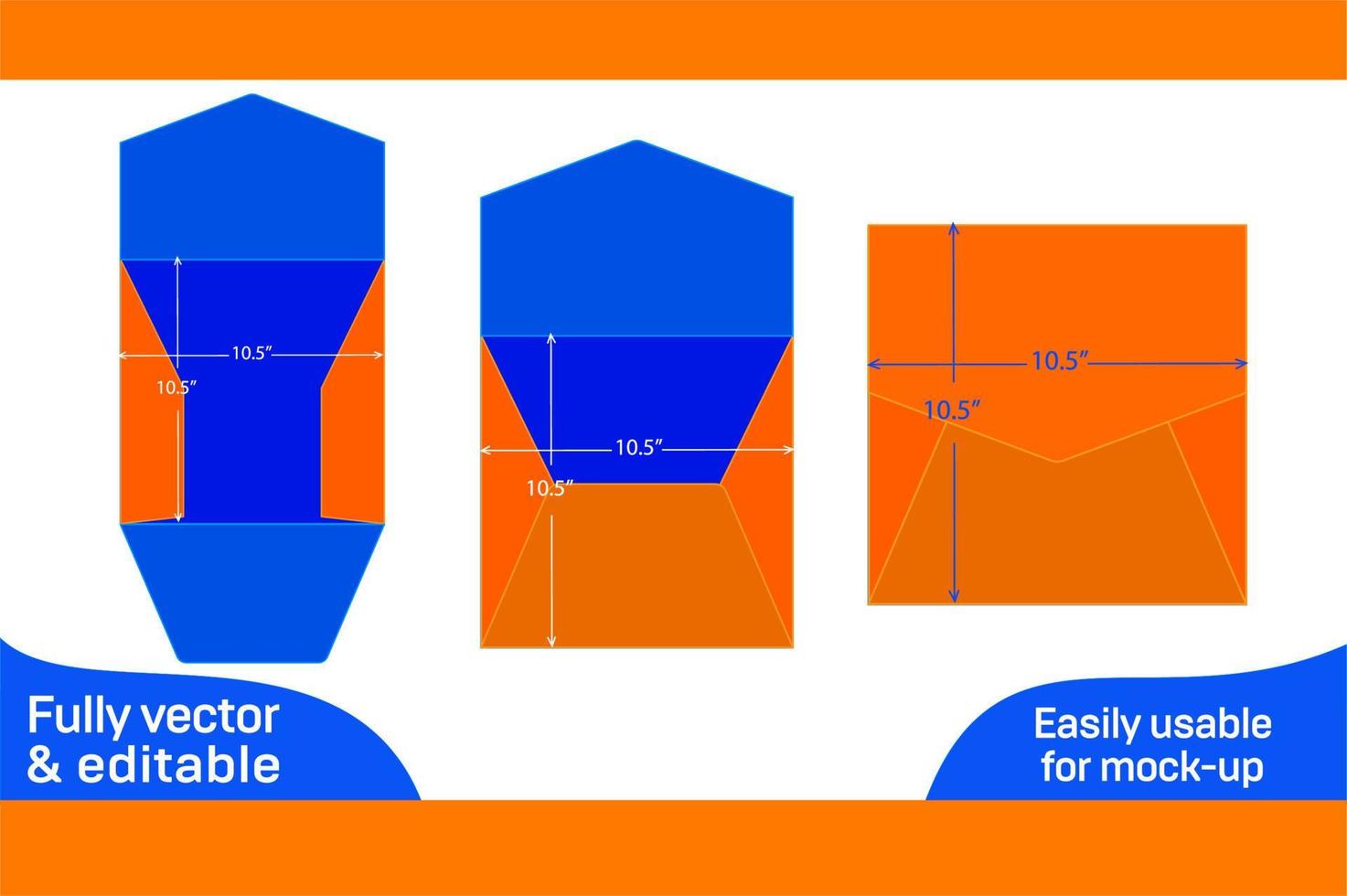 Wedding envelope packaging 10.5x10.5 inch dieline template and 3D envelope design 3D box vector