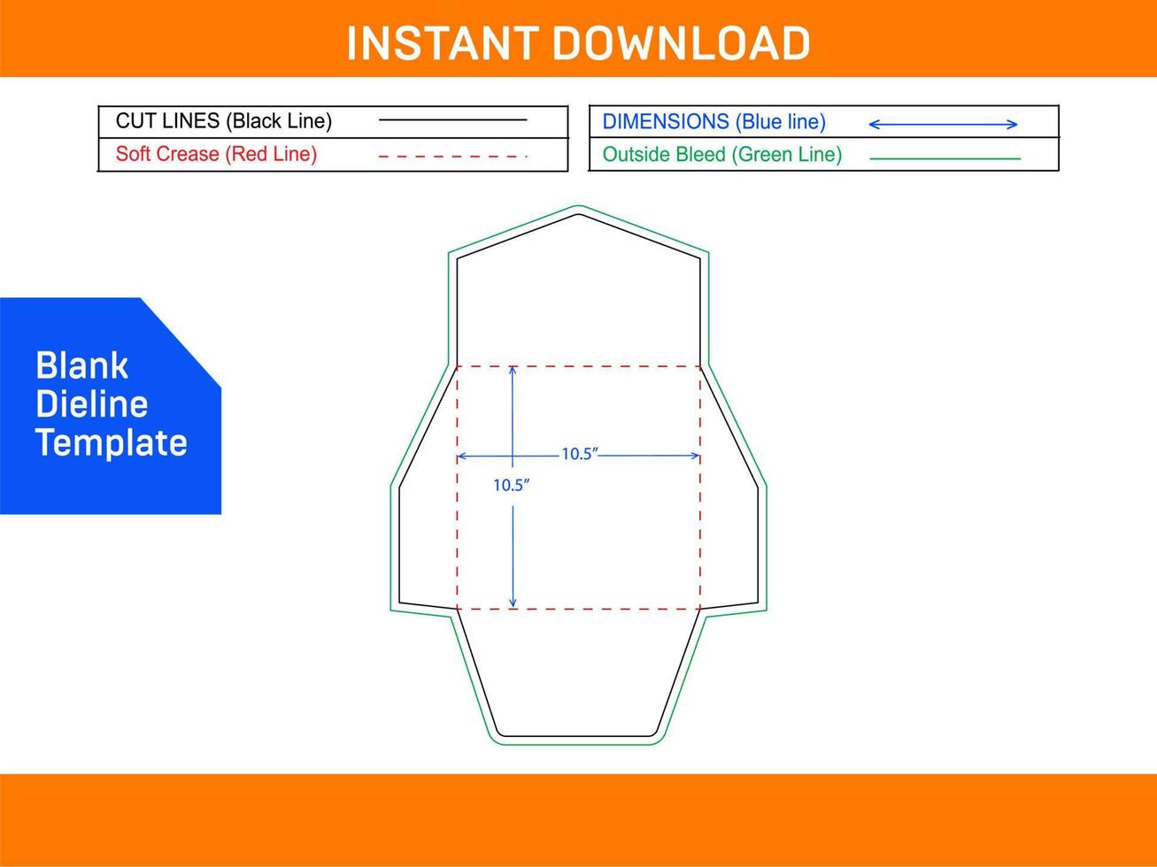 Wedding envelope packaging 10.5x10.5 inch dieline template and 3D envelope design Blank dieline template vector