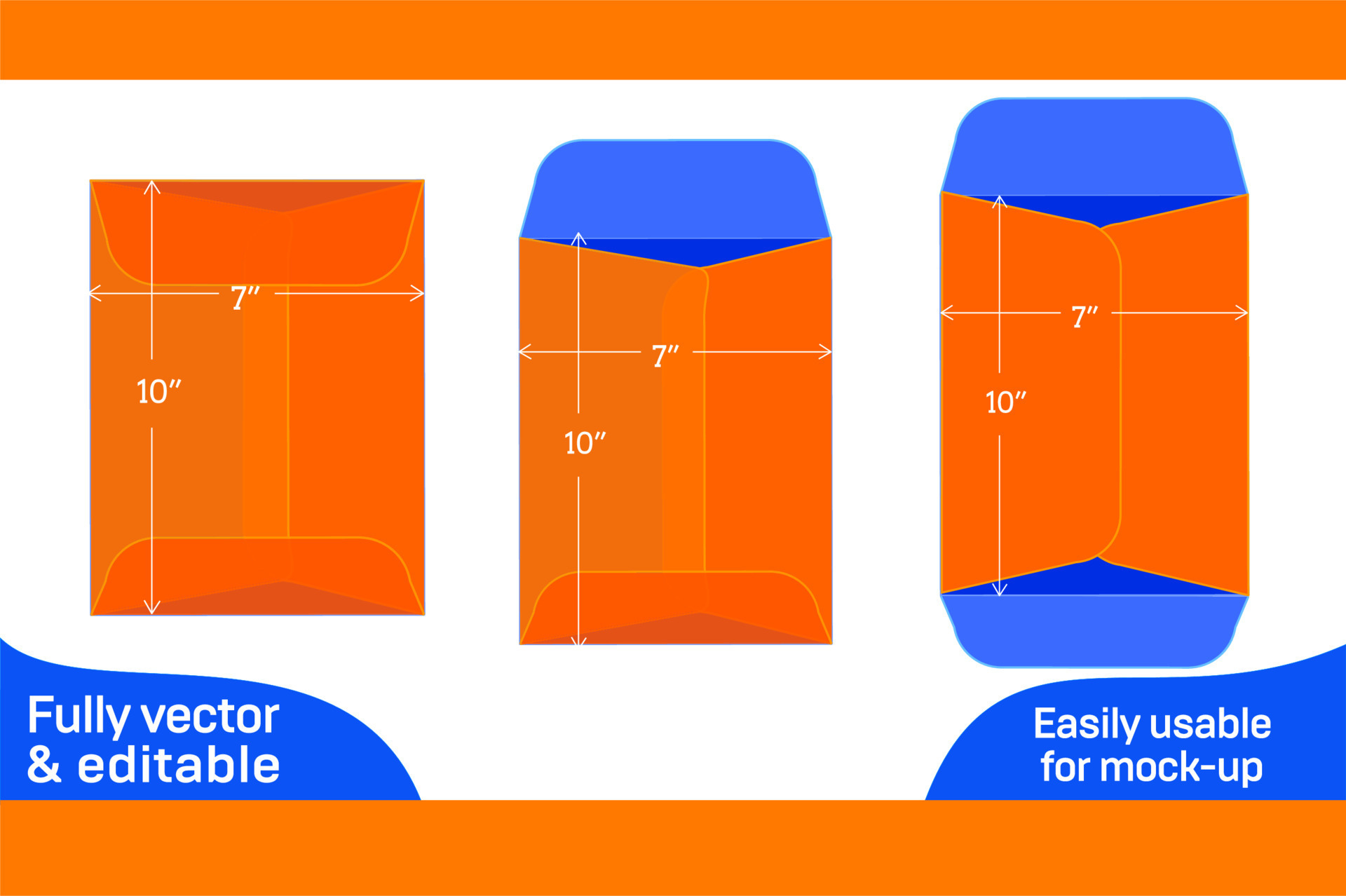 Policy open end envelope or Catalog envelope 7x10 inch dieline template