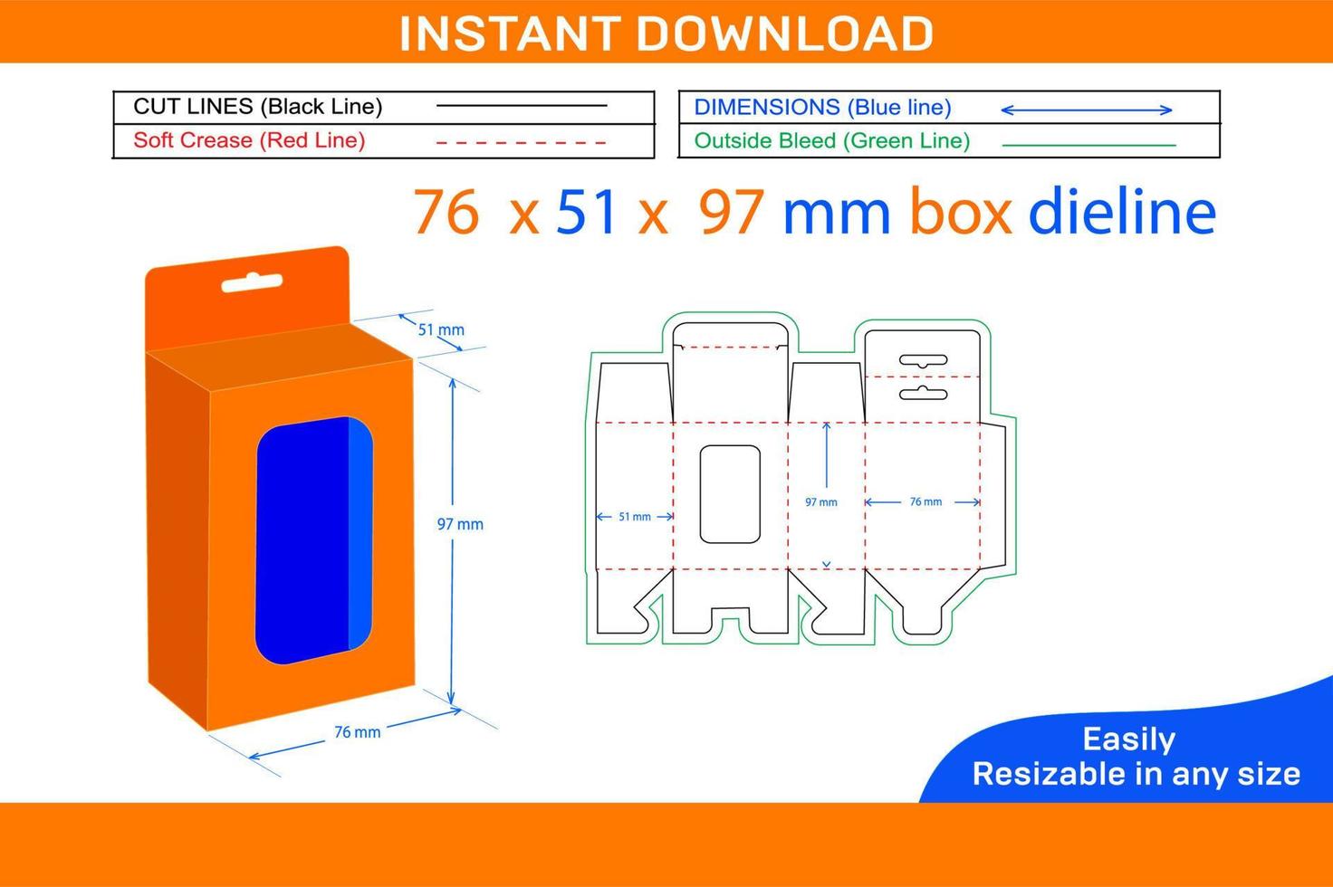 móvil cargador fondo chasquido bloquear caja, colgando ventana 76 X 51 X 97 mm caja dieline modelo caja dieline y 3d caja vector