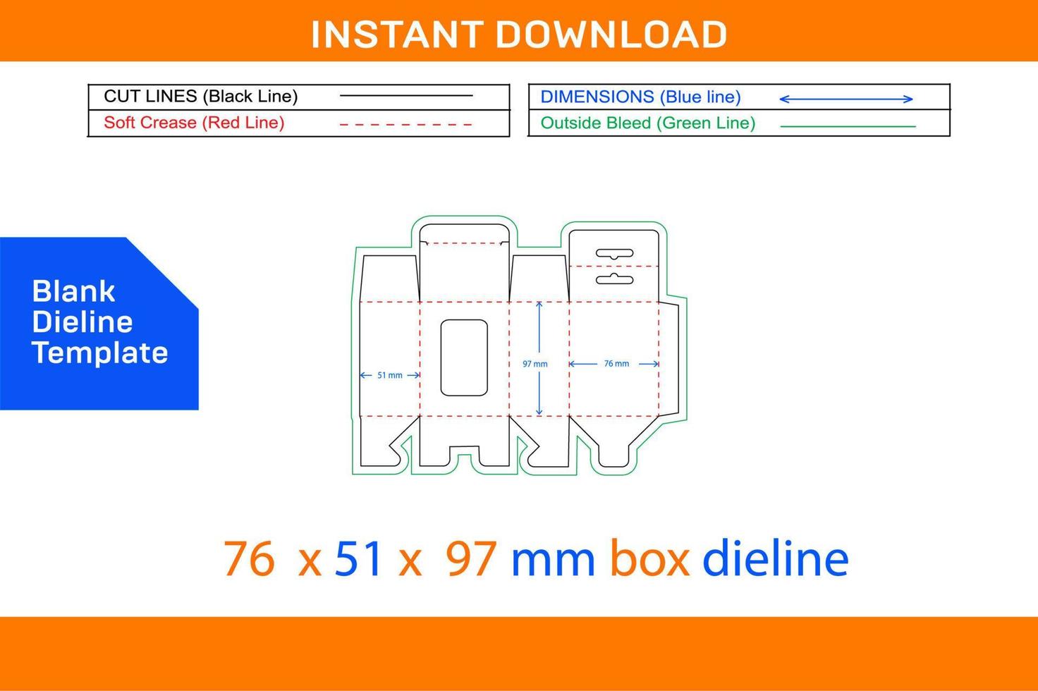 Mobile charger bottom snap lock box, Hanging window 76 x 51 x 97 mm box dieline template Blank dieline template vector