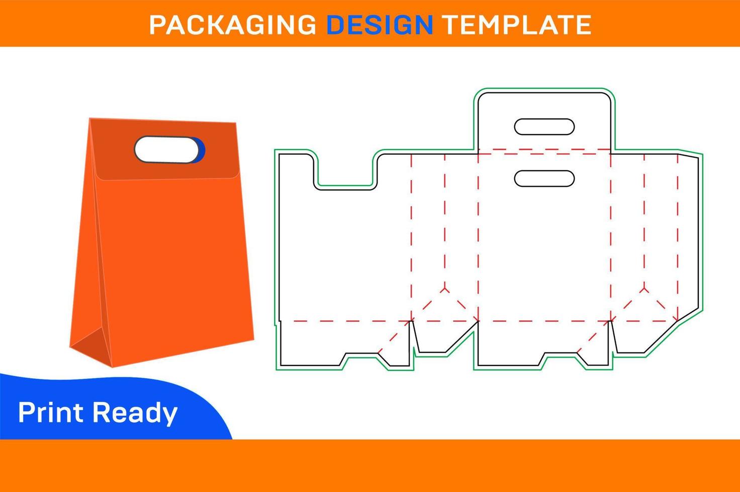 Auto bottom closer bag dieline tamplate foldable paper bag vector