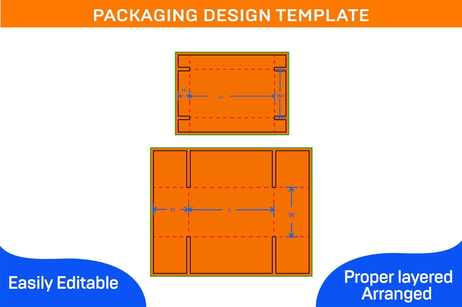 resizable corrugated carton box standard box 3D render and dieline template vector