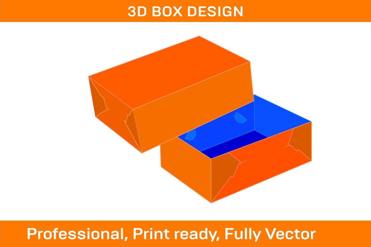 Corrugated cartoon box dieline template standard box with 3D render vector