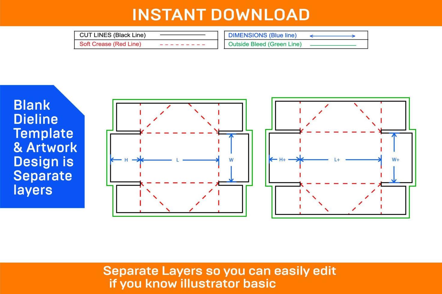 Editable and resizable carton box standard box  with 3D dieline template vector