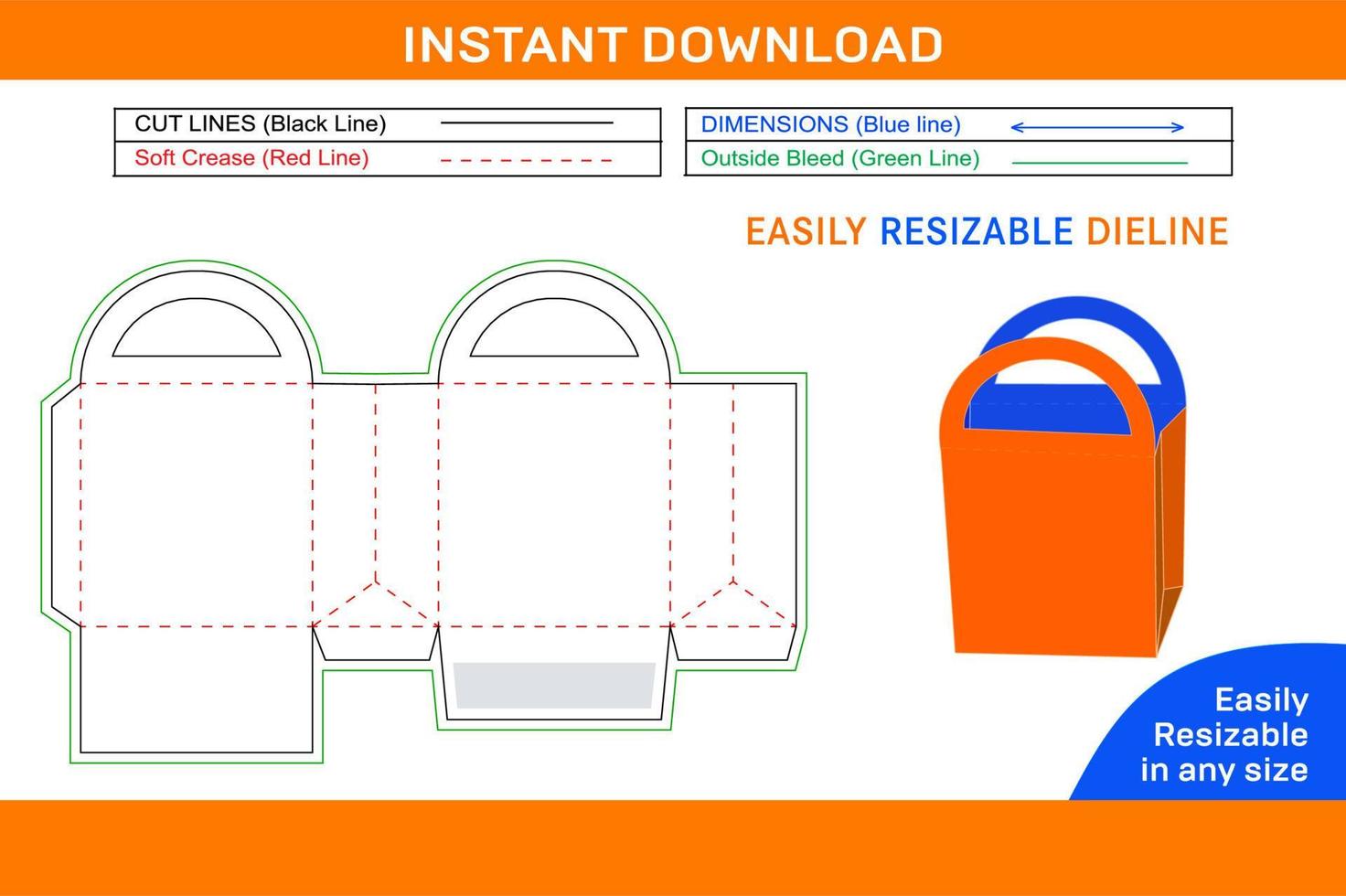 compras bolso estilo caja con redondeado encargarse de dieline modelo y 3d caja diseño vector