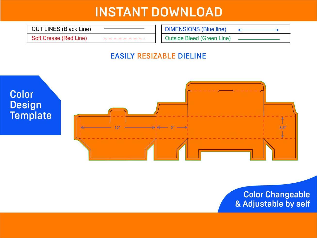 Surgical mask box 12 x 5 x 3.5 inch Large size box dieline template and 3D box design Color Design Template vector