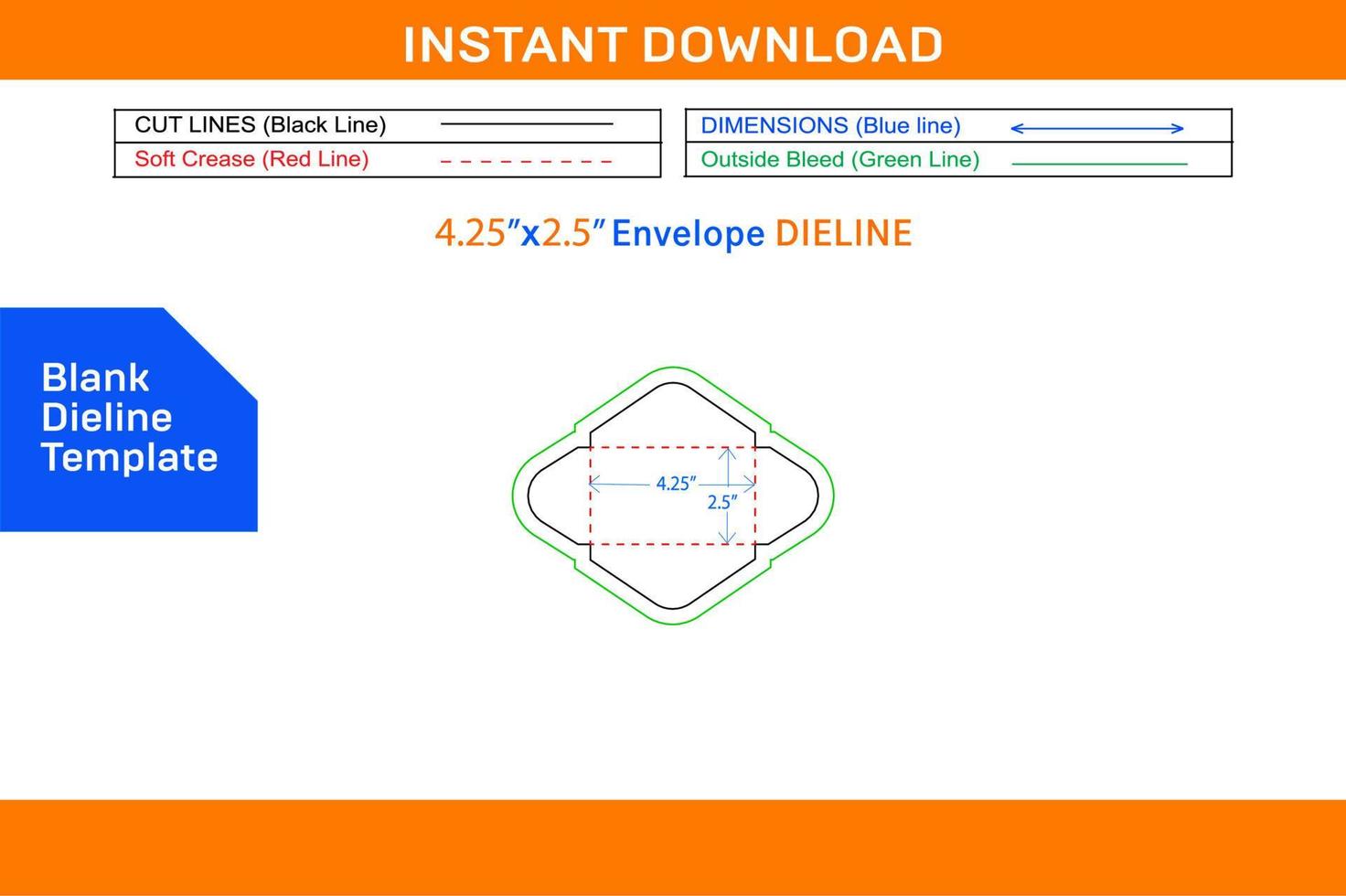 Plain mini gift packaging envelope 4.25x2.5 inch dieline template and 3D envelope design Blank dieline template vector