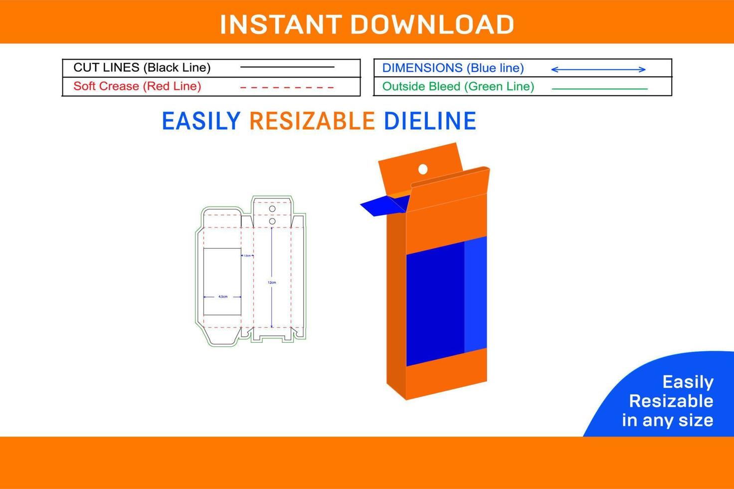 Marker box with hanger dieline template and 3D box design Box dieline and 3D box vector
