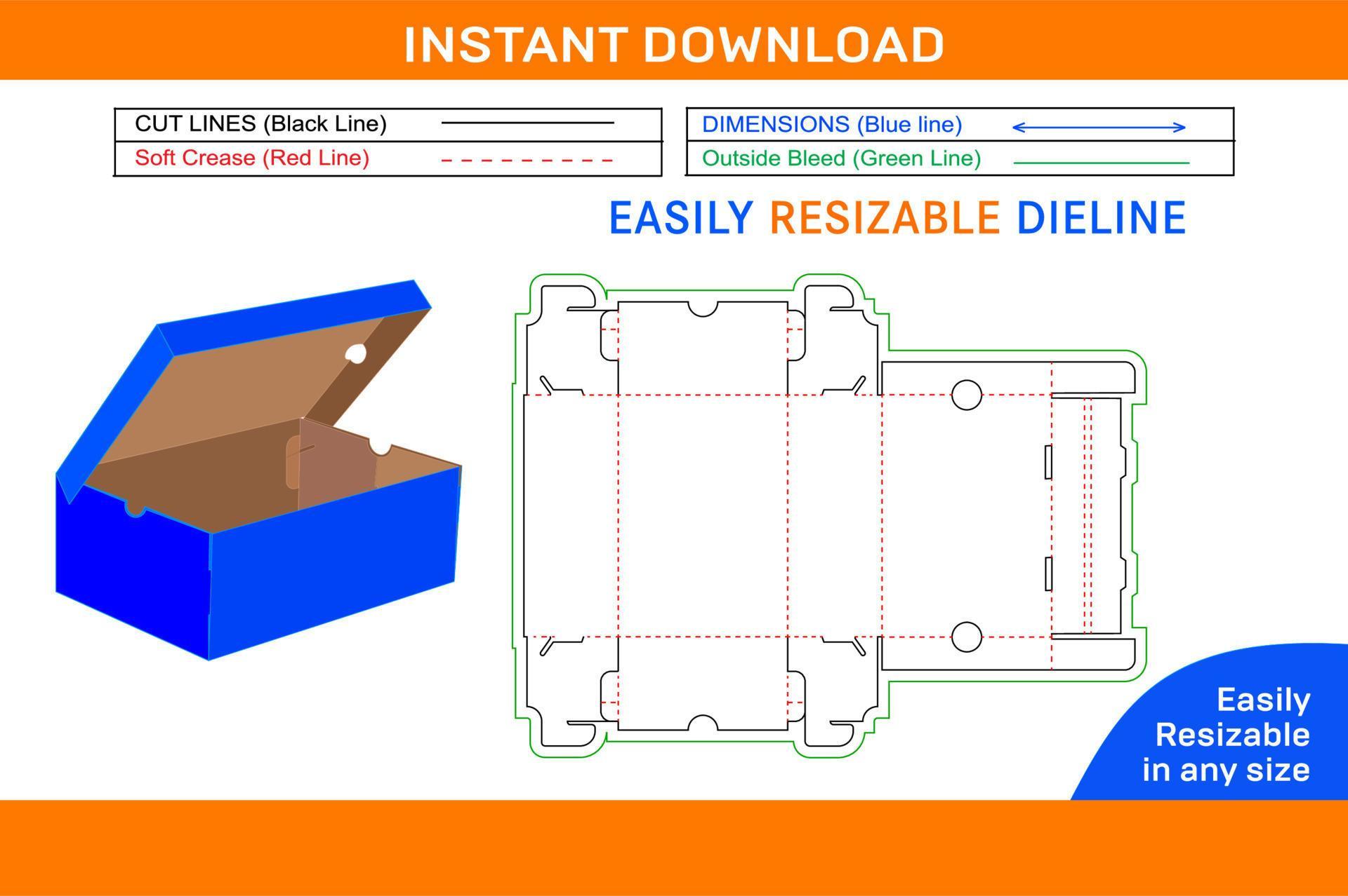 Shoe luxury box without any glue foldable box dieline template and 3D box design Box dieline and