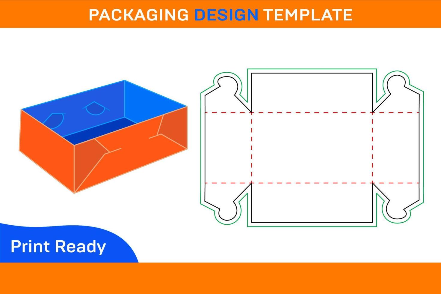 Corrugated tray box dieline tamplate and 3D box vector