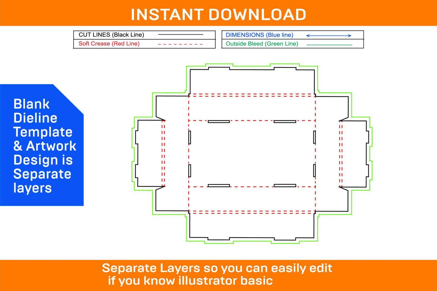 Four side rollover box,Tray box die cut template and 3d vector