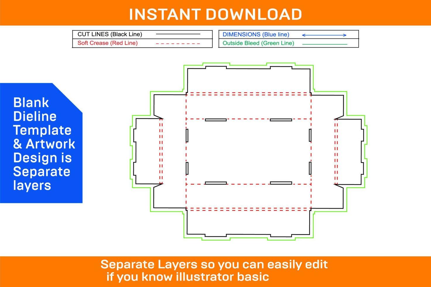 Four side rollover box,Tray box die cut template and 3d vector