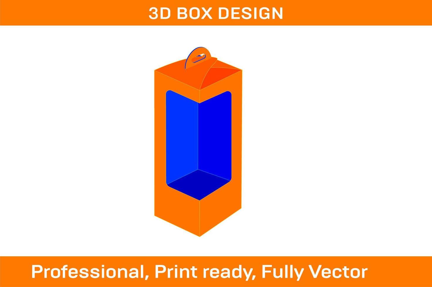 Flower cone box dieline template and 3D box and color changable vector