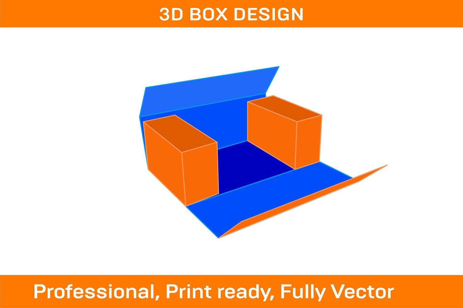 Cut-out FEFCO403 corrugated , cardboard carton box, 3D render with dieline template vector