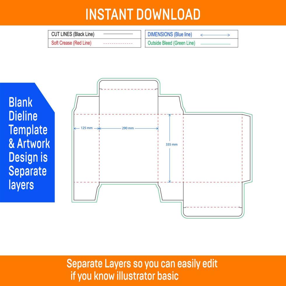 Tuck end box Resizable and editable vector file with Dieline template and 3D Box