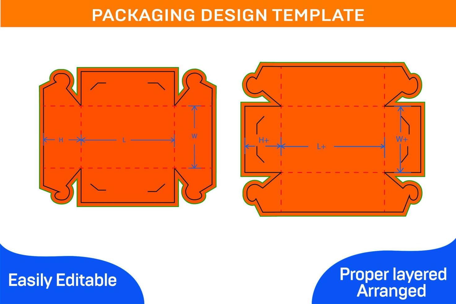 Corrugated cartoon box dieline template standard box with 3D render vector