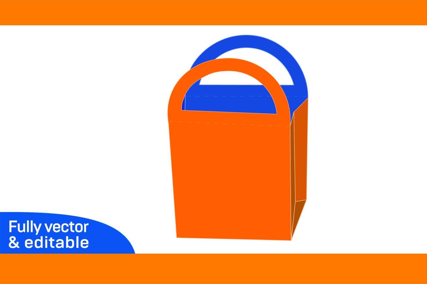 Shoping bag style box with rounded handle dieline template and 3D box design vector