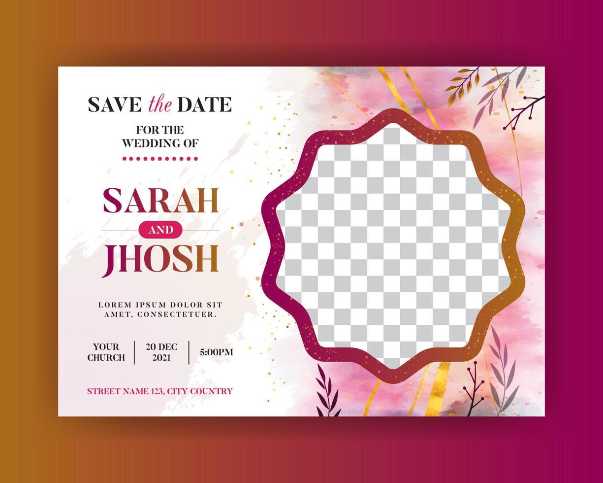 Engagement invitation card template with cute couple photo vector