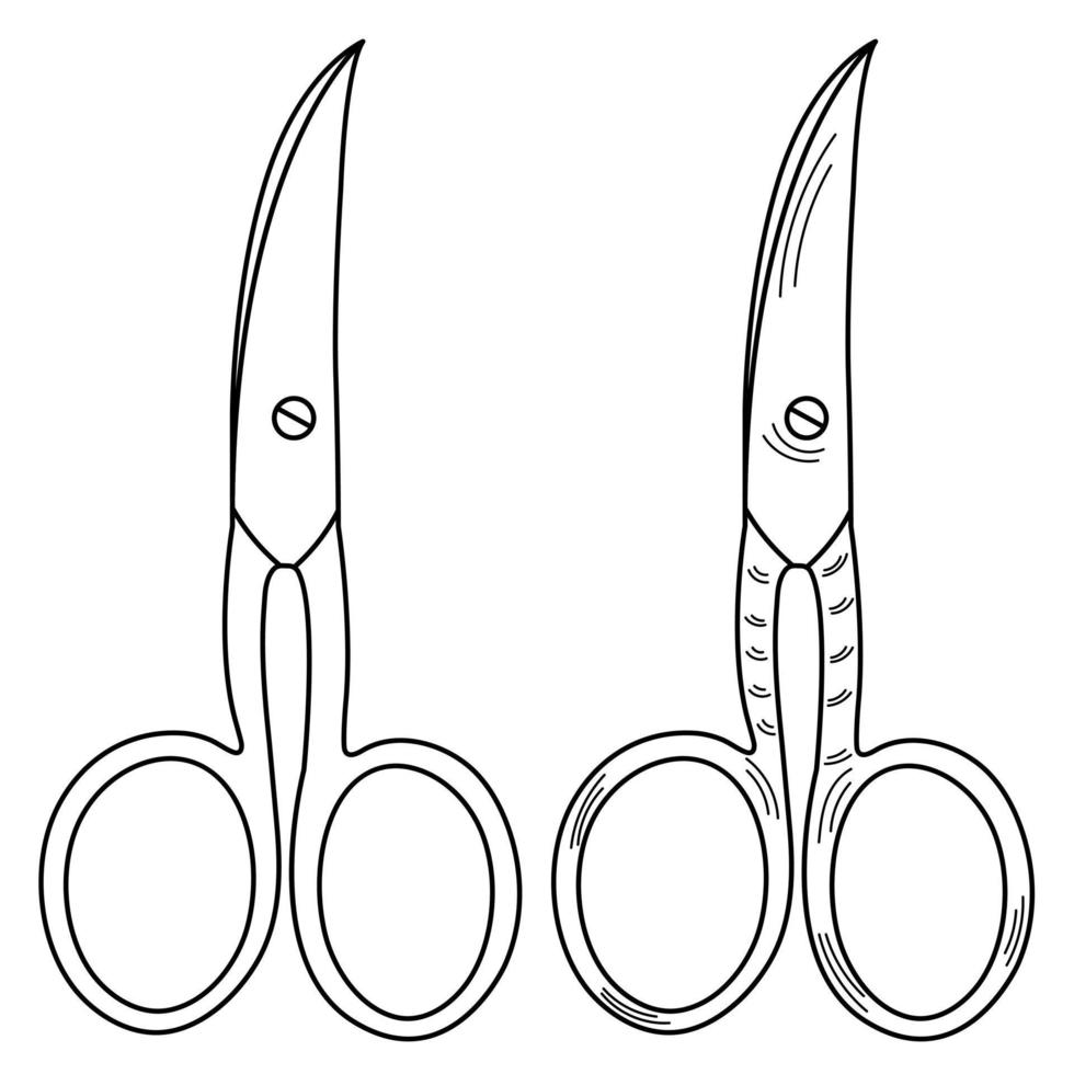 Outline silhouette sketch scissors, shears, pair of scissors. Medical instrument. Hospital, medical vector