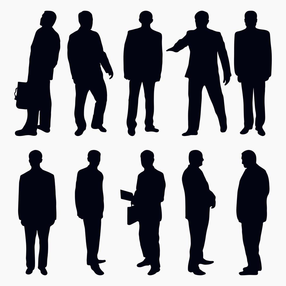 Business men silhouette standing, male silhouette in a stylish suit, businessman, entrepreneur, executive, isolated vector