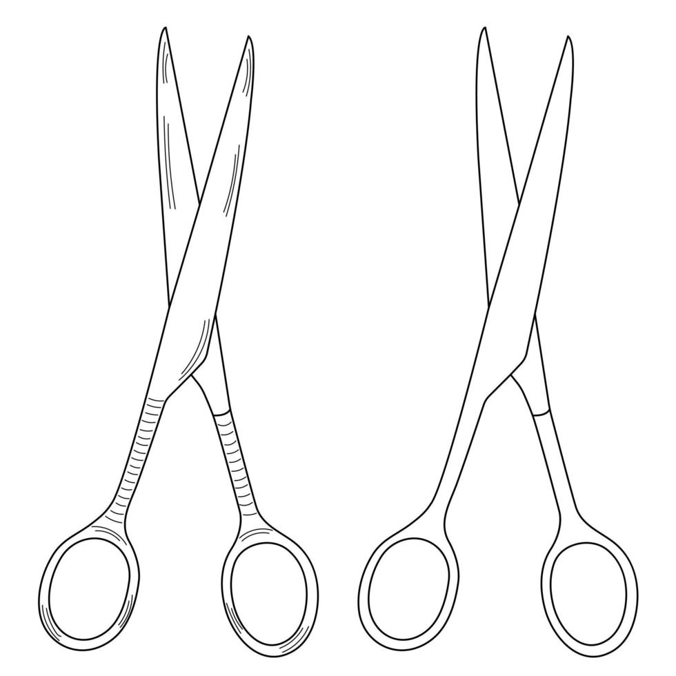 Outline silhouette sketch scissors, shears, pair of scissors. Medical instrument. Hospital, medical vector