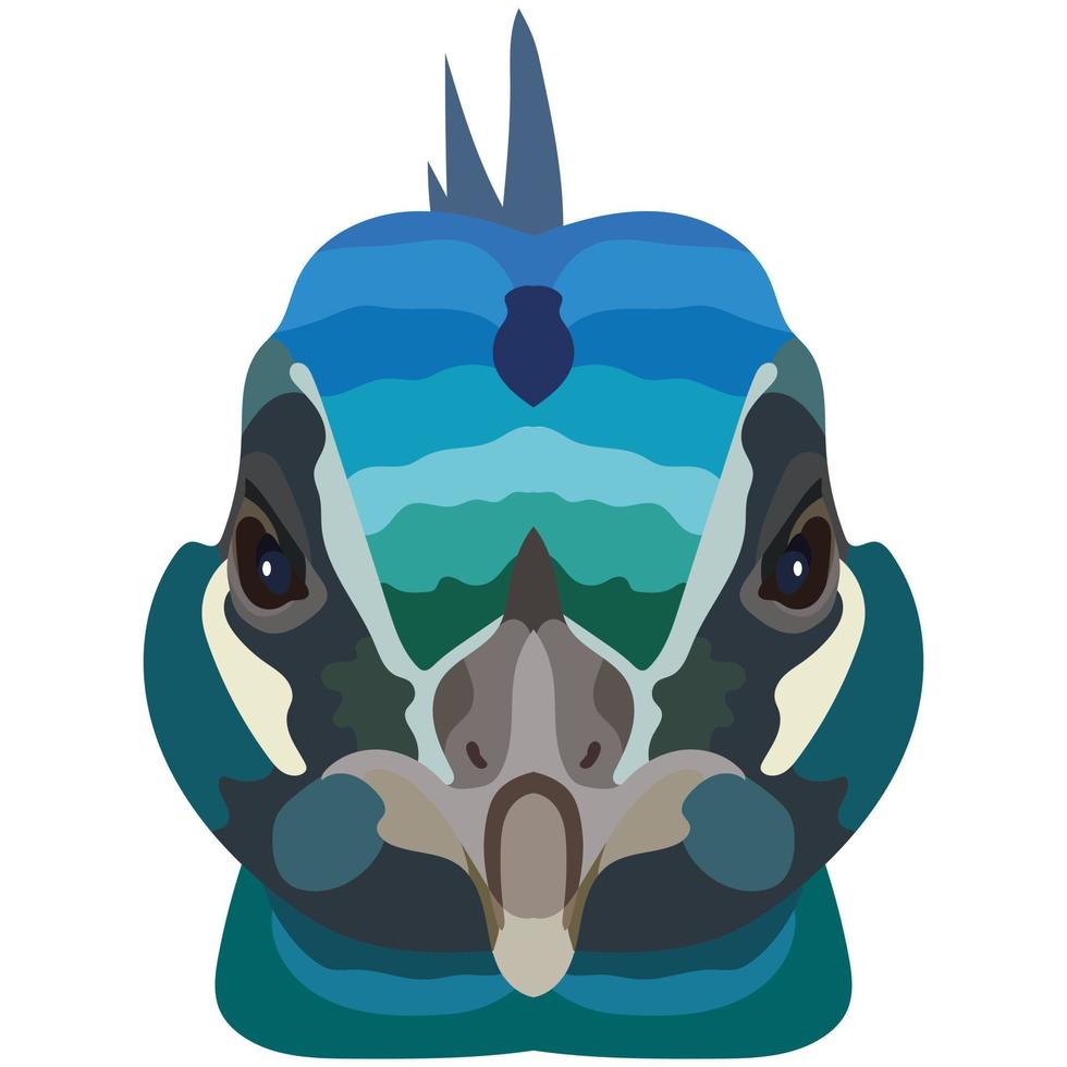 Peacock face. An illustration of the muzzle of a beautiful bird is depicted. Bright portrait on a white background. Vector graphics. feathered logo