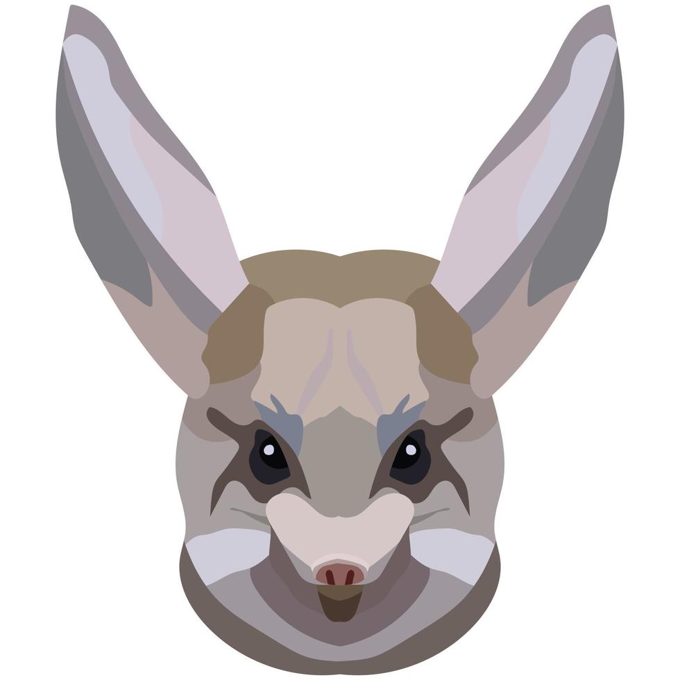 Jerboa face. An illustration of a muzzle of a rodent is depicted. Bright portrait on a white background. Vector graphics. animal logo