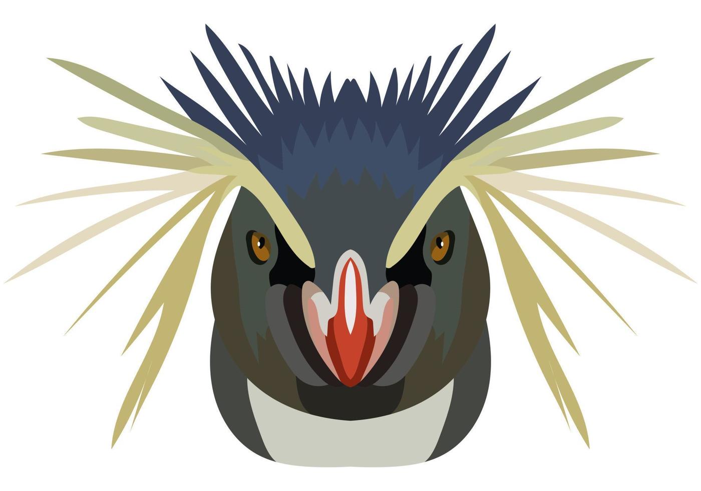 Royal penguin face. An illustration of the muzzle of a beautiful bird is depicted. Bright portrait on a white background. Vector graphics. feathered logo