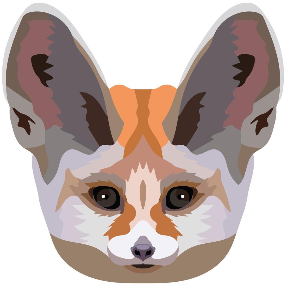 Fennec face. An illustration of the muzzle of a small eared fox is depicted. Bright portrait on a white background. Vector graphics. animal logo.