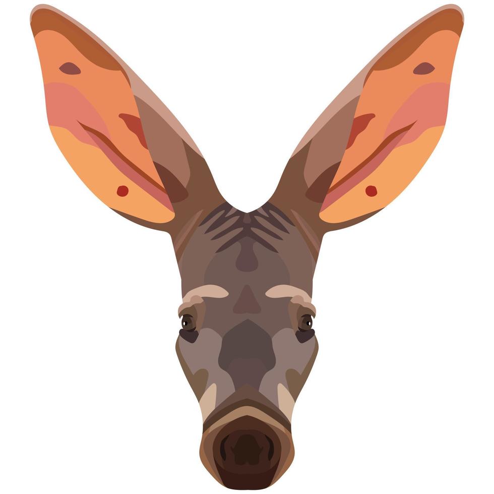 aardvark face. An illustration of the muzzle of an aardvark is depicted. Bright portrait on a white background. Vector graphics. animal logo.