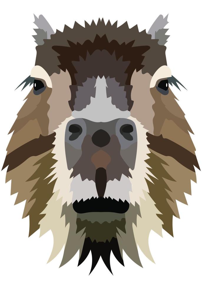 The face of a capybara. An illustration of the muzzle of a large rodent is depicted. Bright portrait on a white background. Vector graphics. animal logo.