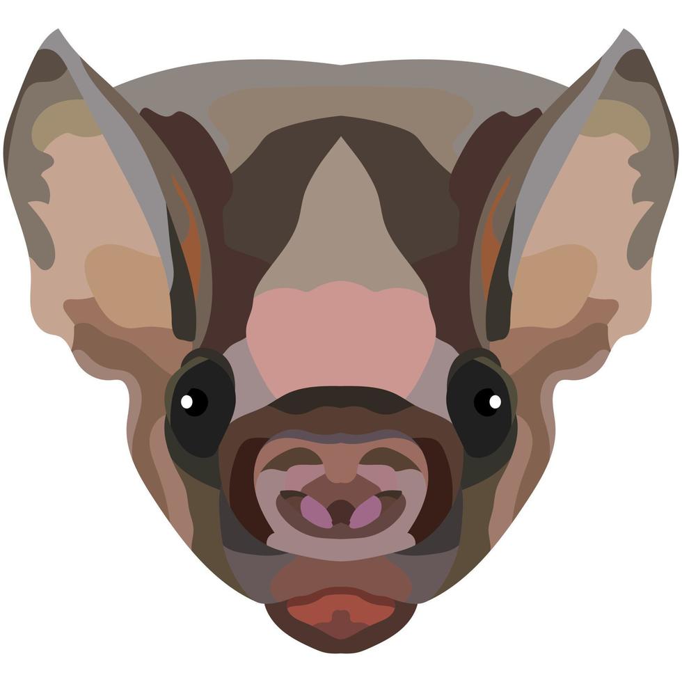 Bat face. An illustration of the muzzle of a winged mouse is depicted. Bright portrait on a white background. Vector graphics. animal logo.