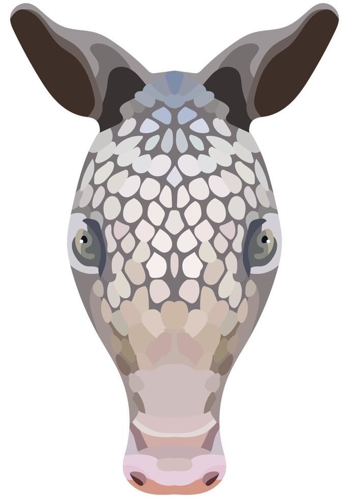Armadillo face. Shown is an illustration of the snout of Cingulata. Bright portrait on a white background. Vector graphics. animal logo.