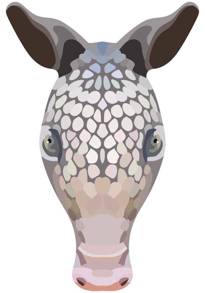 Armadillo face. Shown is an illustration of the snout of Cingulata. Bright portrait on a white background. Vector graphics. animal logo.