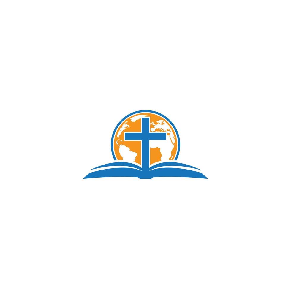 global bible cross logo vector logo design with earth globe, bible book and cross elements