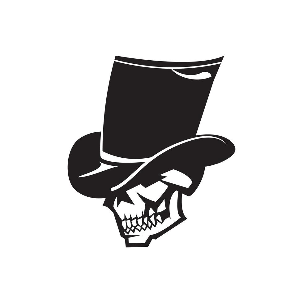 Skull in gentleman hat. Design element for poster, emblem, sign, t shirt. Vector illustration