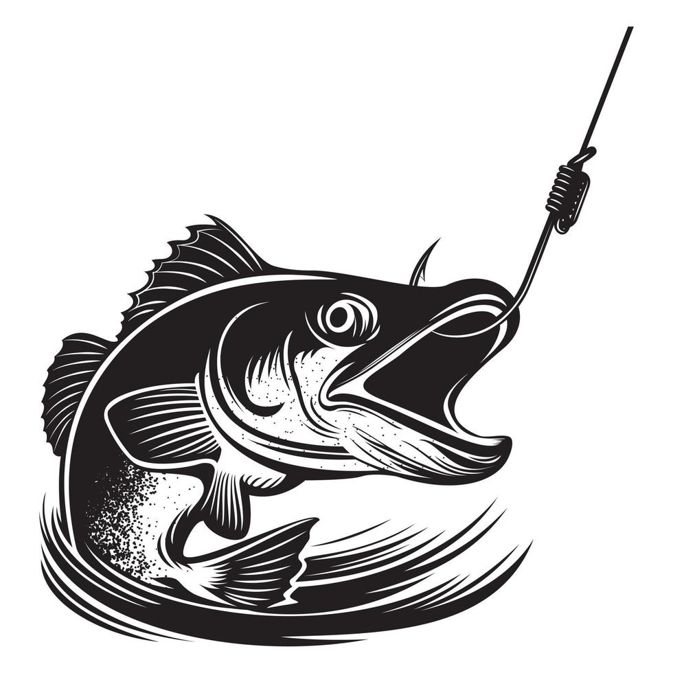 Fishing Hook and Fish Vector Illustration - Fish Catching With Hook Silhouette