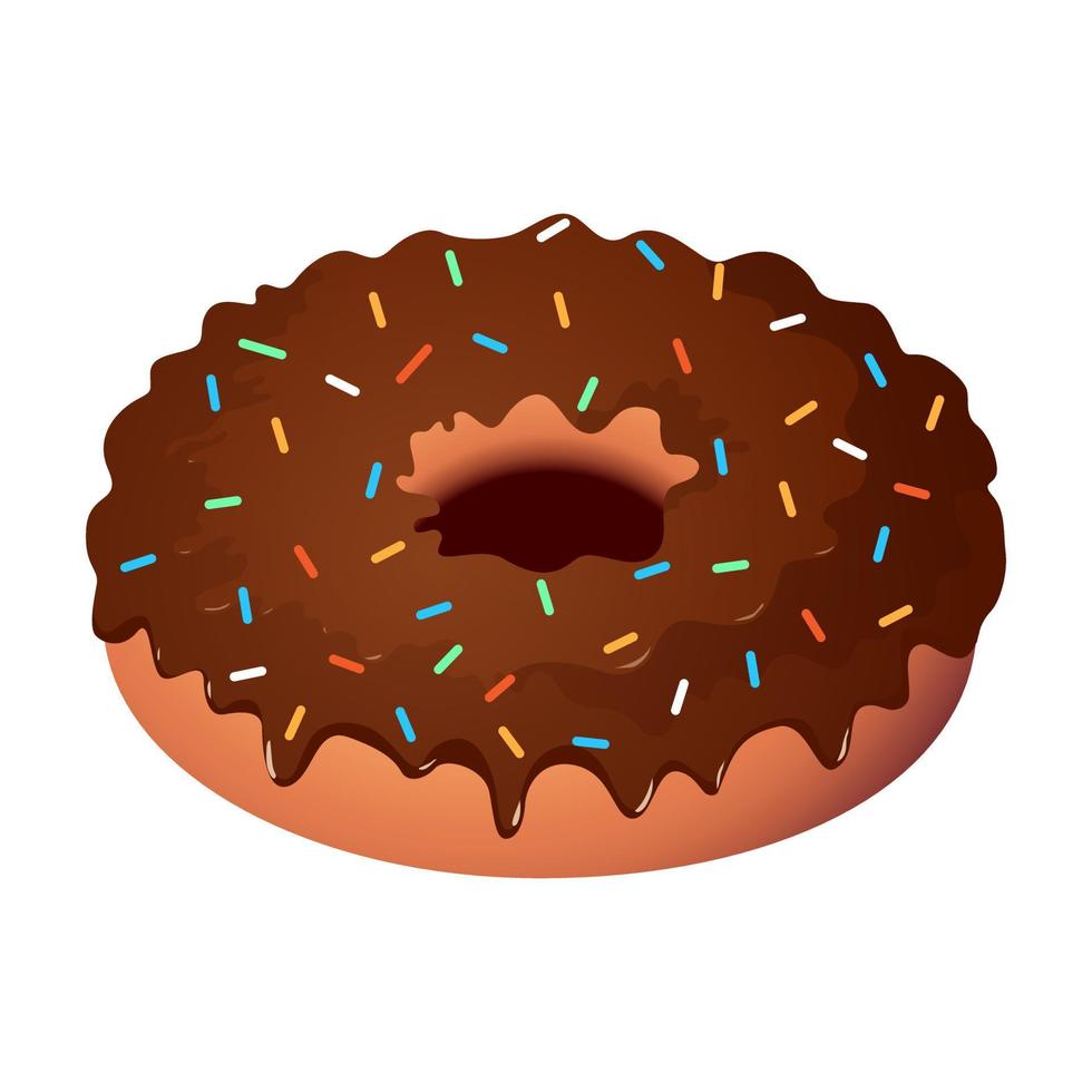 Donut with Chocolate Glaze Vector Illustration - Sweet Dessert Chocolate Sprinkle Donut. Chocolate Donut isolated on white