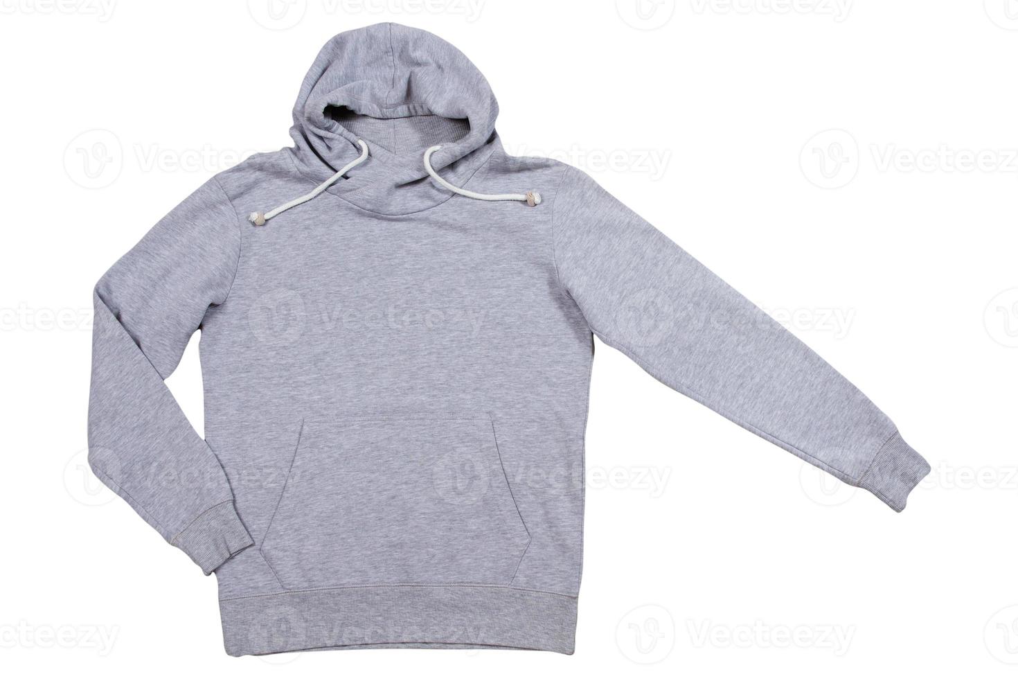 gray sweatshirt with a hood on a white background isolated copy space, empty hoody photo