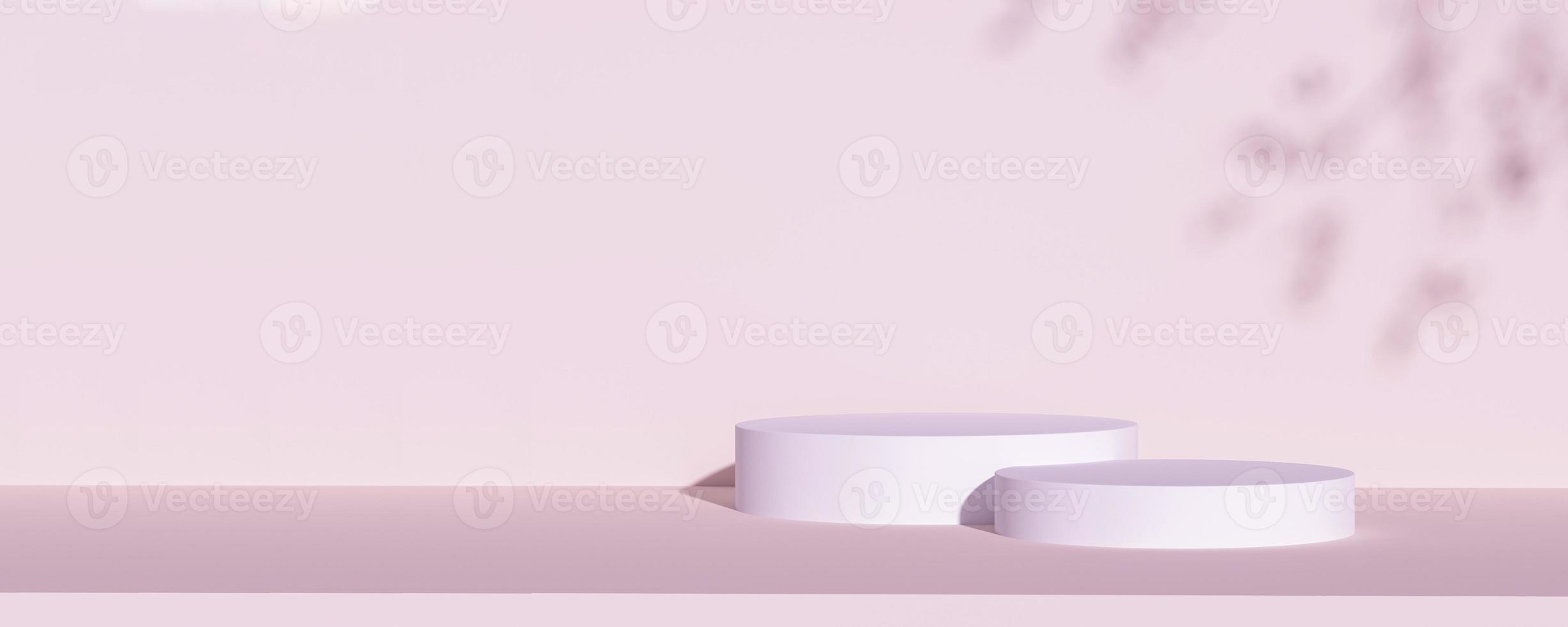 Panoramic Double minimalist podium with natural light on pink background for product display. Empty podium platform. Mojo concept. photo
