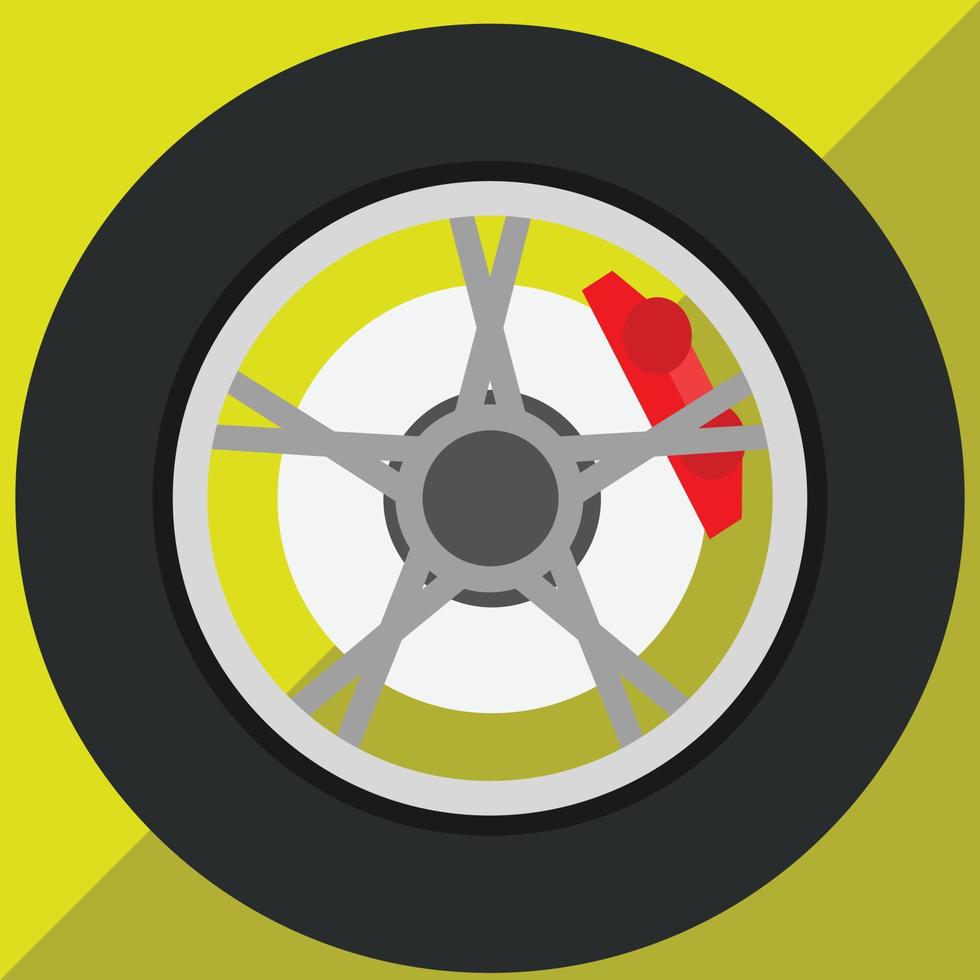 Vector or Illustration of icon. Five-spoke alloy wheels with tires and disc brake set. on isolated yellow background.